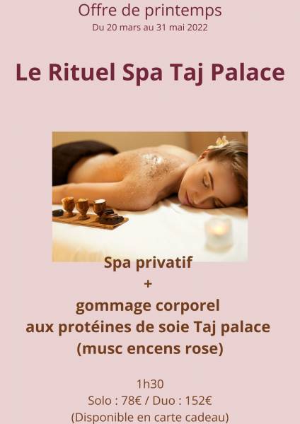 Profitez de notre offre de printemps pour vous détente pendant une heure et demie dans notre Spa privatif, en Solo ou Duo, et recevez un gommage corporel pour une peau toute douce !